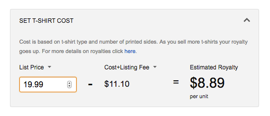 merch by amazon cost calculations